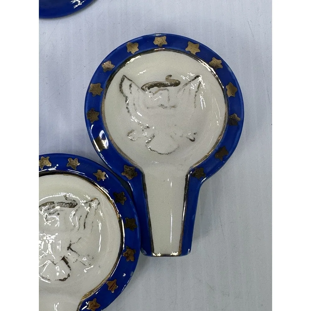 Vintage Tabletop Patriotic Lighter Party Ashtray Set Ceramic Glazed Hand Made